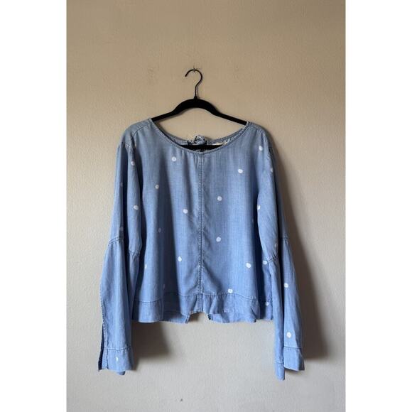 Cloth & Stone Open Back Top Women's Size Medium Chambray Polka Dot Print Blouse - Picture 1 of 9